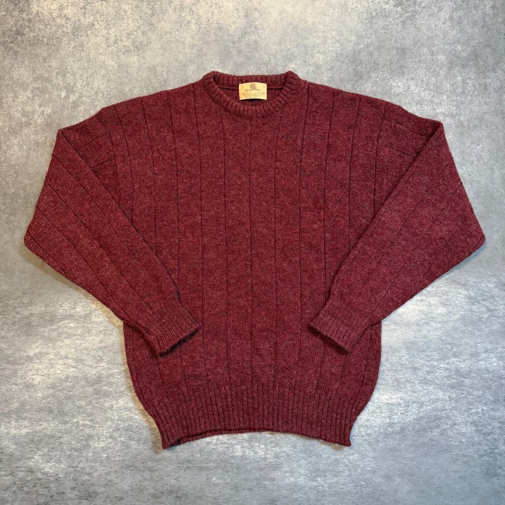 Vintage Lord Jeff Mohair Wool Sweater Mens Large Maroon Red Ribbed Knit Shag
